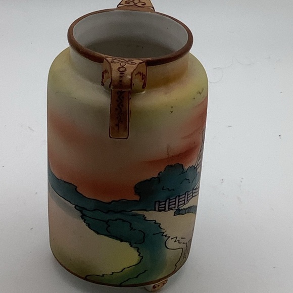 Antique Nippon 5” Hand Painted Footed Vase of Japanese House - Picture 3 of 8